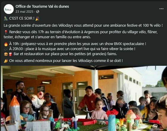 Post sur les réseaux sociaux pour l'événement Velodays